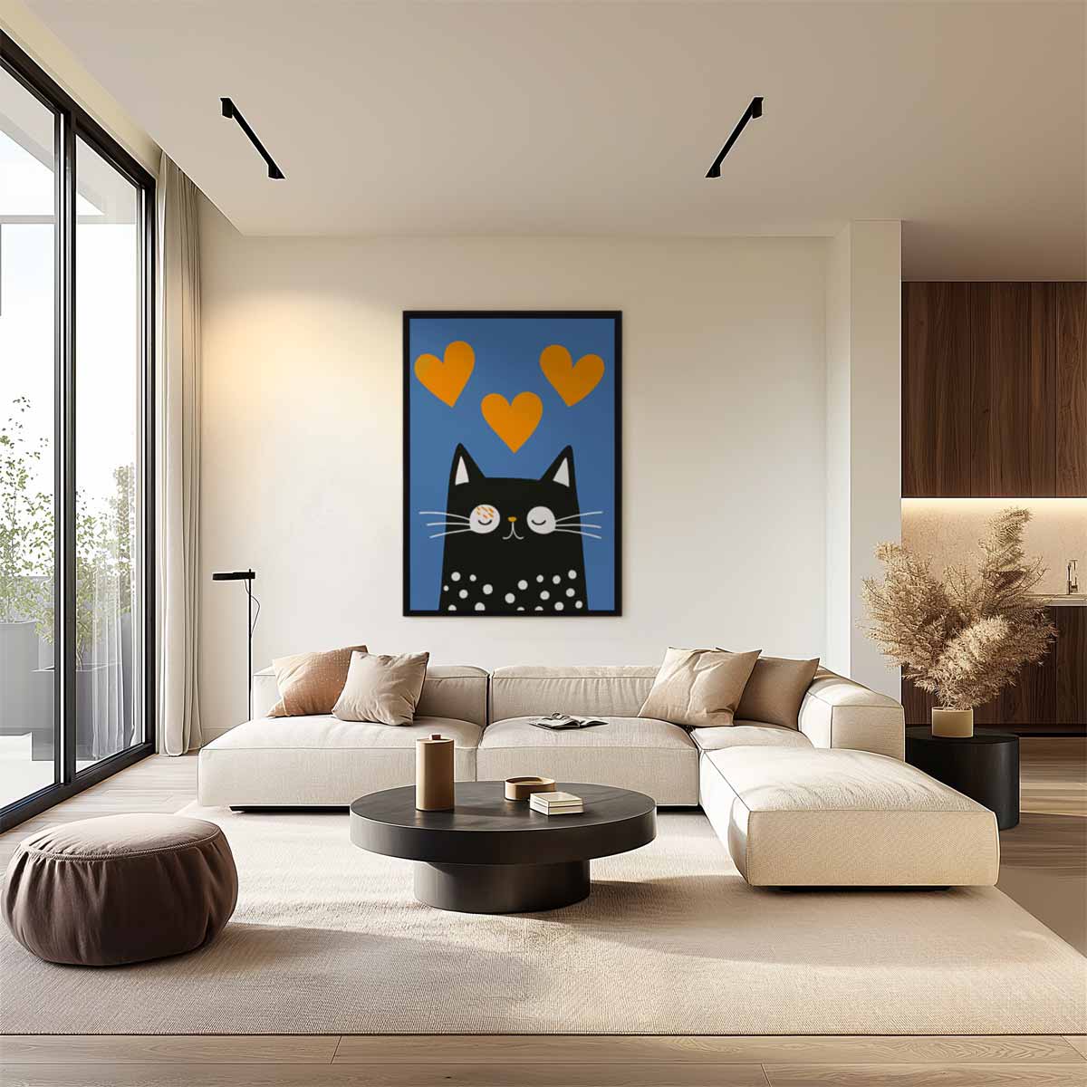 Vrolijke Kat met Liefdesharten Kunstwerk-canvas-dibond-plexiglas-wanddecoratie-WallArtistic