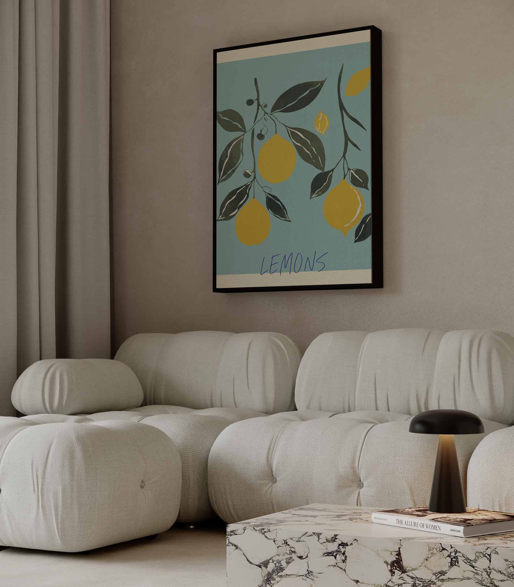 Citroenen aan de Tak Kunstwerk-canvas-dibond-plexiglas-wanddecoratie-WallArtistic
