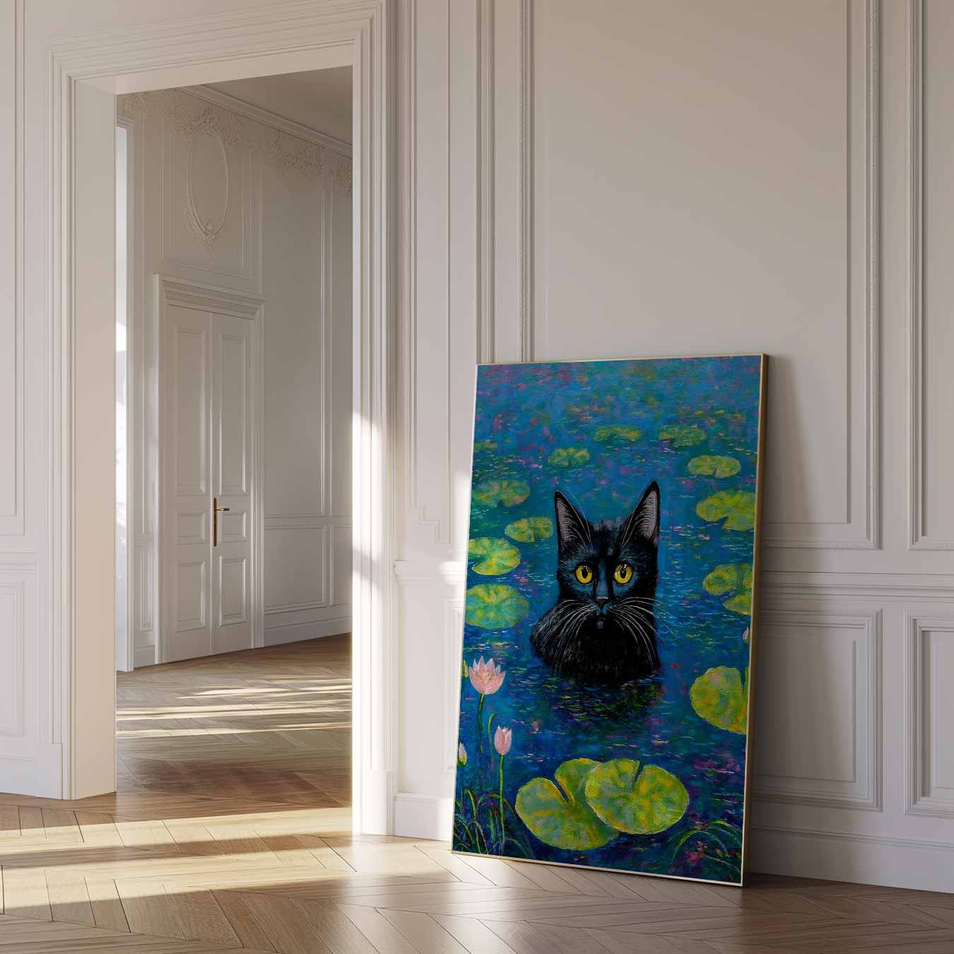 Mystieke Kat in Waterlelies Poster