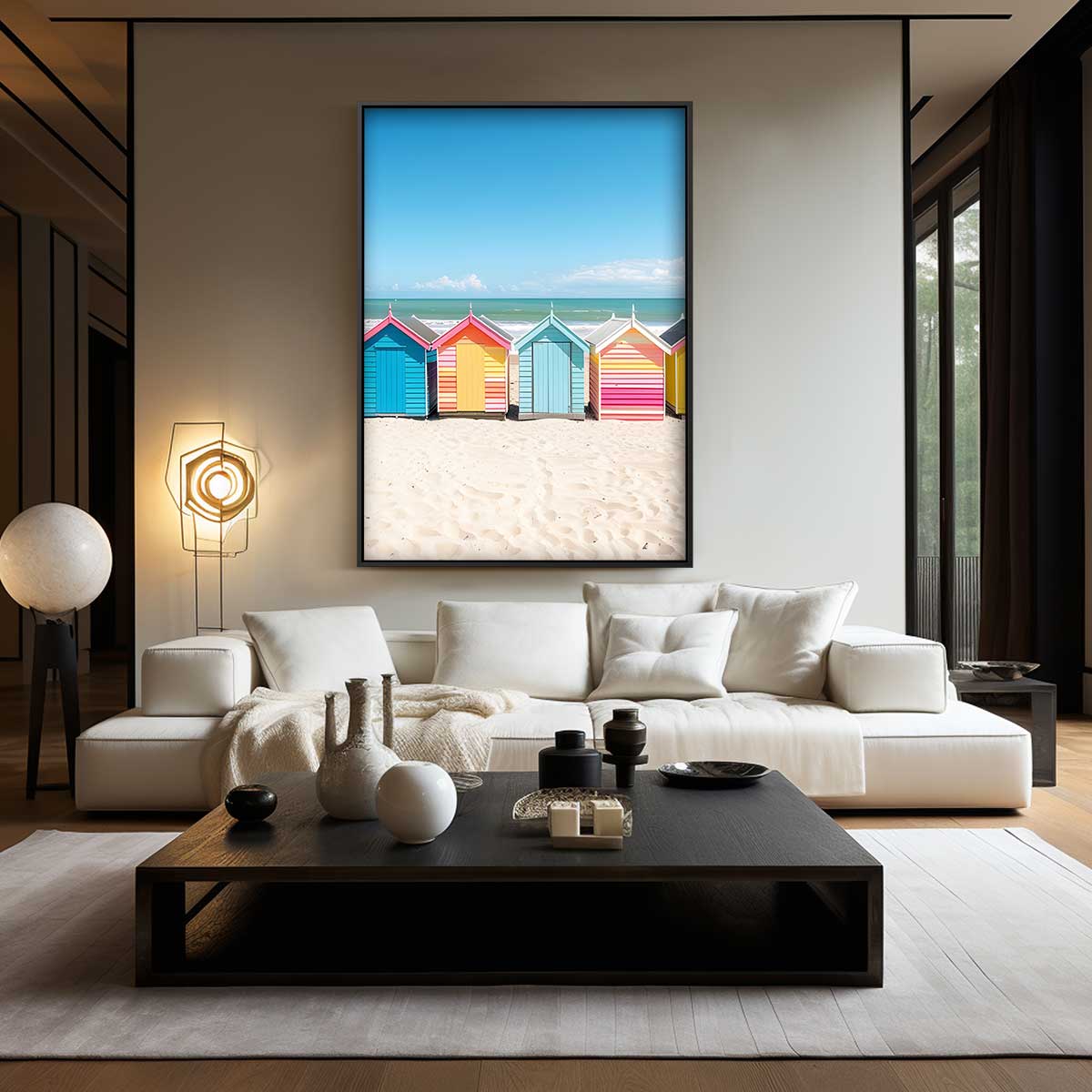 Kleurrijke Strandhuisjes Kunstwerk-canvas-dibond-plexiglas-wanddecoratie-WallArtistic