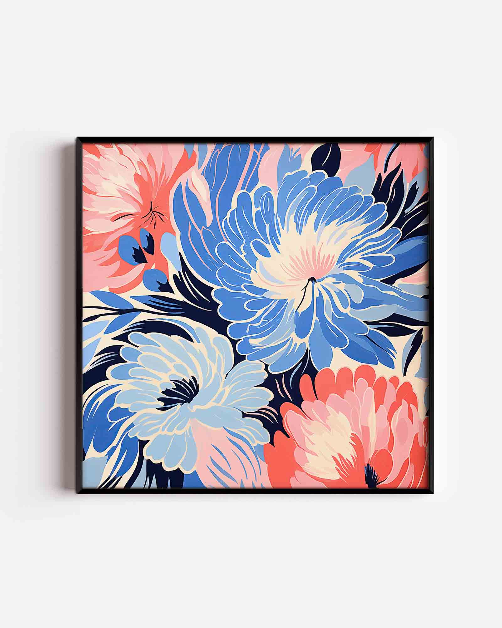 Bloemen in blauw en roze Poster