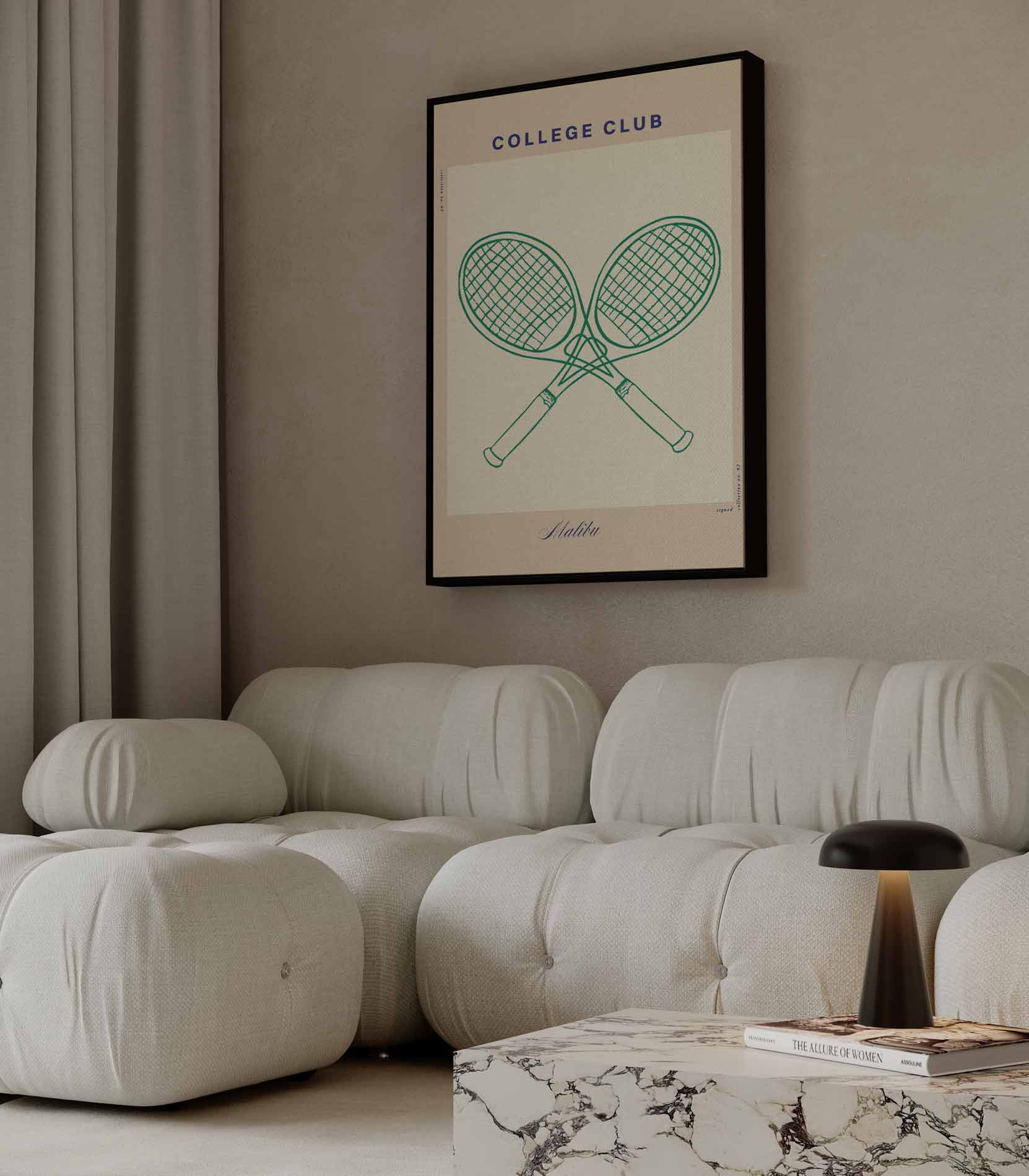 Tennisracket Illustratie - College Club Kunstwerk-canvas-dibond-plexiglas-wanddecoratie-WallArtistic