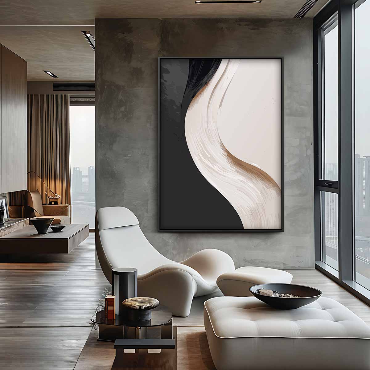 Abstracte Elegantie in Zwart en Wit Kunstwerk-canvas-dibond-plexiglas-wanddecoratie-WallArtistic
