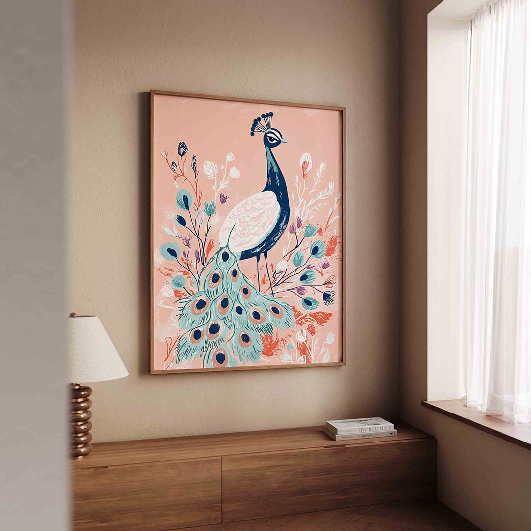 Pauw met bloemen Poster