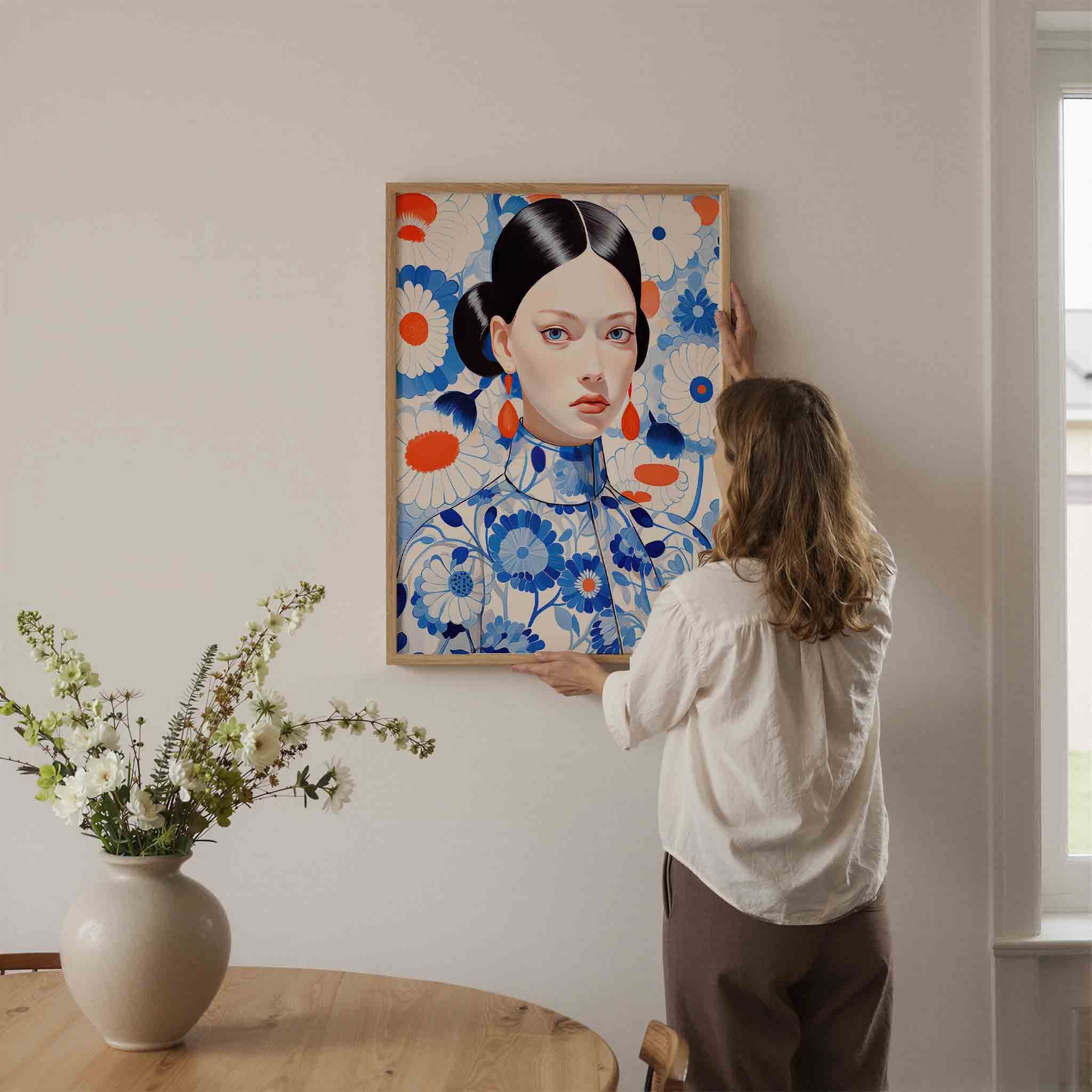 Vrouw met bloemenpatroon Poster