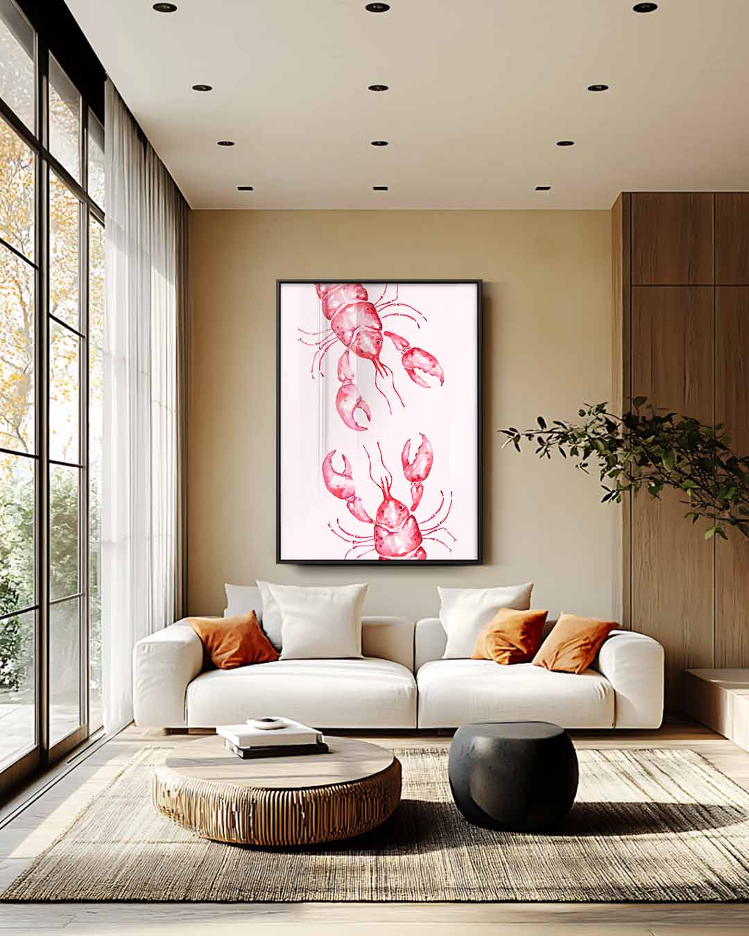 Vrolijke Kreeften in Aquarel Kunstwerk-canvas-dibond-plexiglas-wanddecoratie-WallArtistic