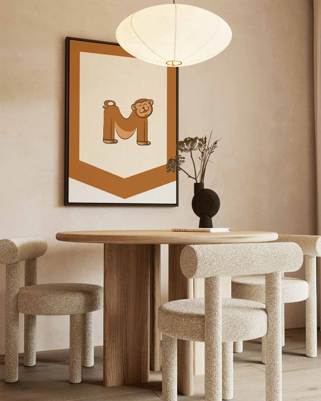 Vrolijke Apenletter M Kunstwerk-canvas-dibond-plexiglas-wanddecoratie-WallArtistic