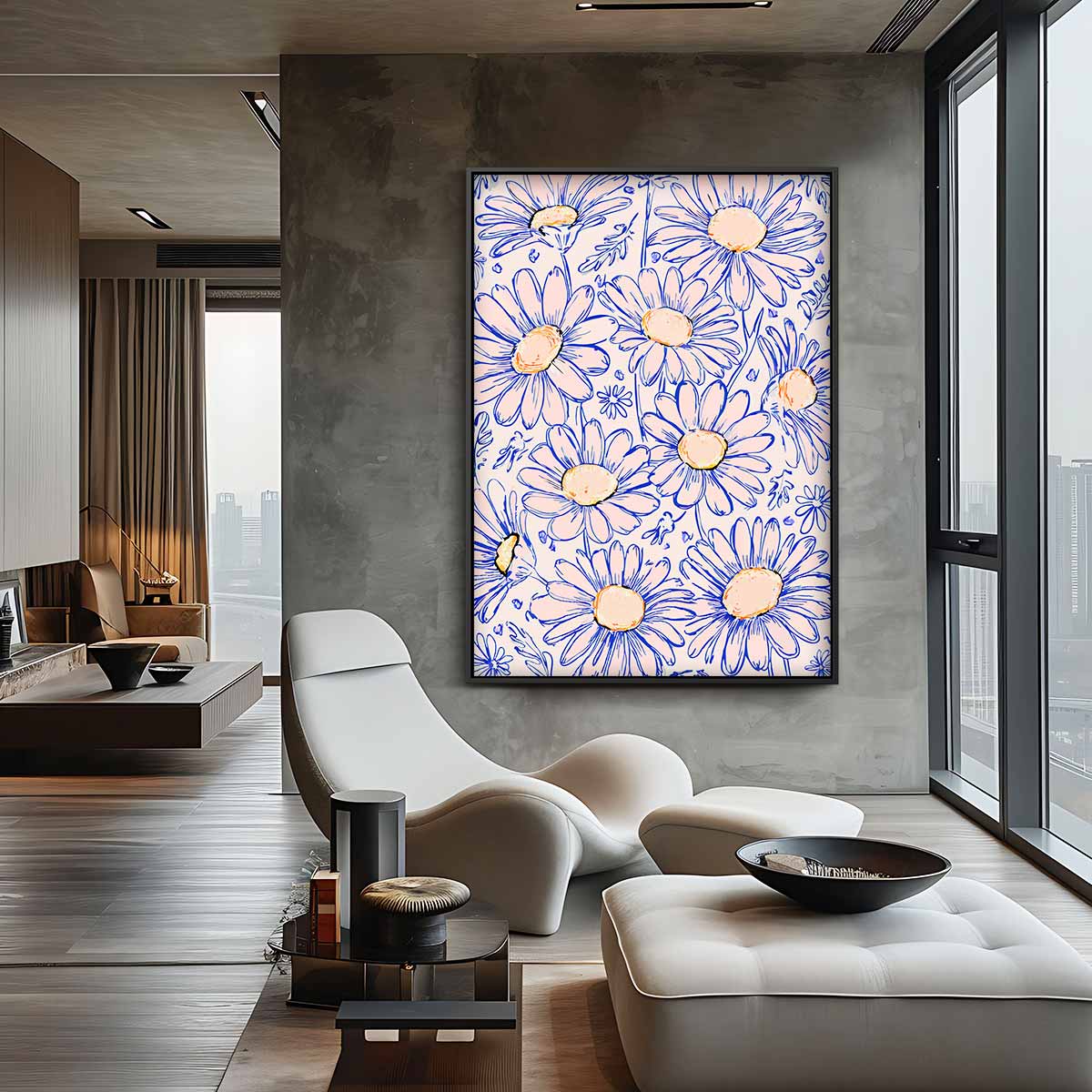 Zonsondergang Madeliefjes Kunstwerk-canvas-dibond-plexiglas-wanddecoratie-WallArtistic