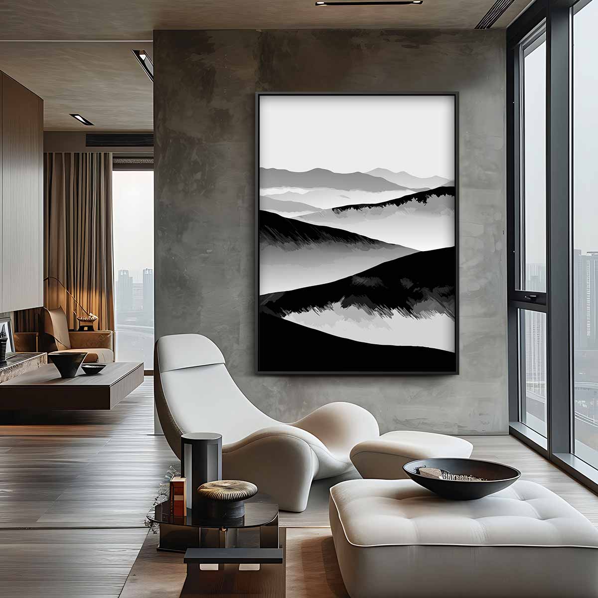 Sereen Berglandschap in Grijstinten Kunstwerk-canvas-dibond-plexiglas-wanddecoratie-WallArtistic