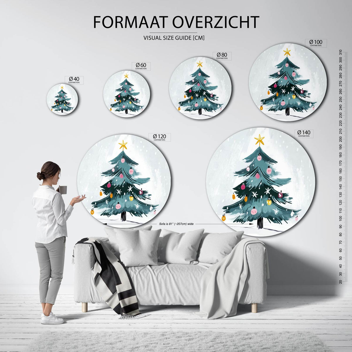 Kerstboom met versiering Muurcirkel
