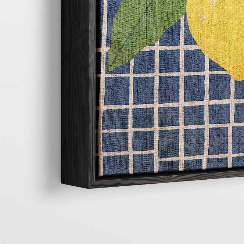 Zonnige Citroenen op Blauwe Tegel Kunstwerk-canvas-dibond-plexiglas-wanddecoratie-WallArtistic