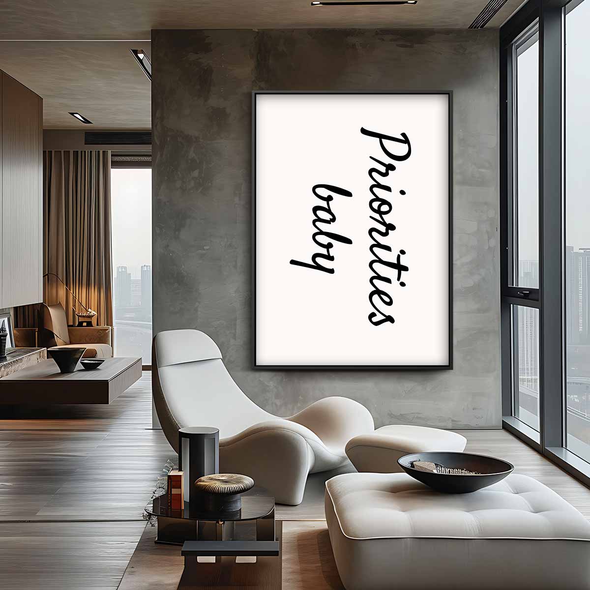 Priorities Baby Poster Kunstwerk-canvas-dibond-plexiglas-wanddecoratie-WallArtistic