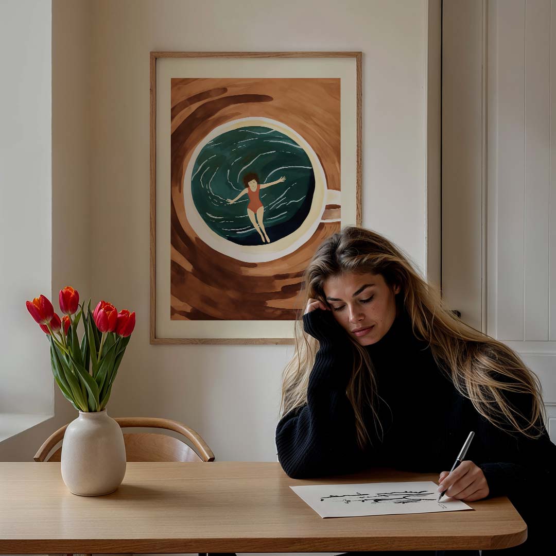 Zwemmen in Koffiemomenten Poster-WallArtistic