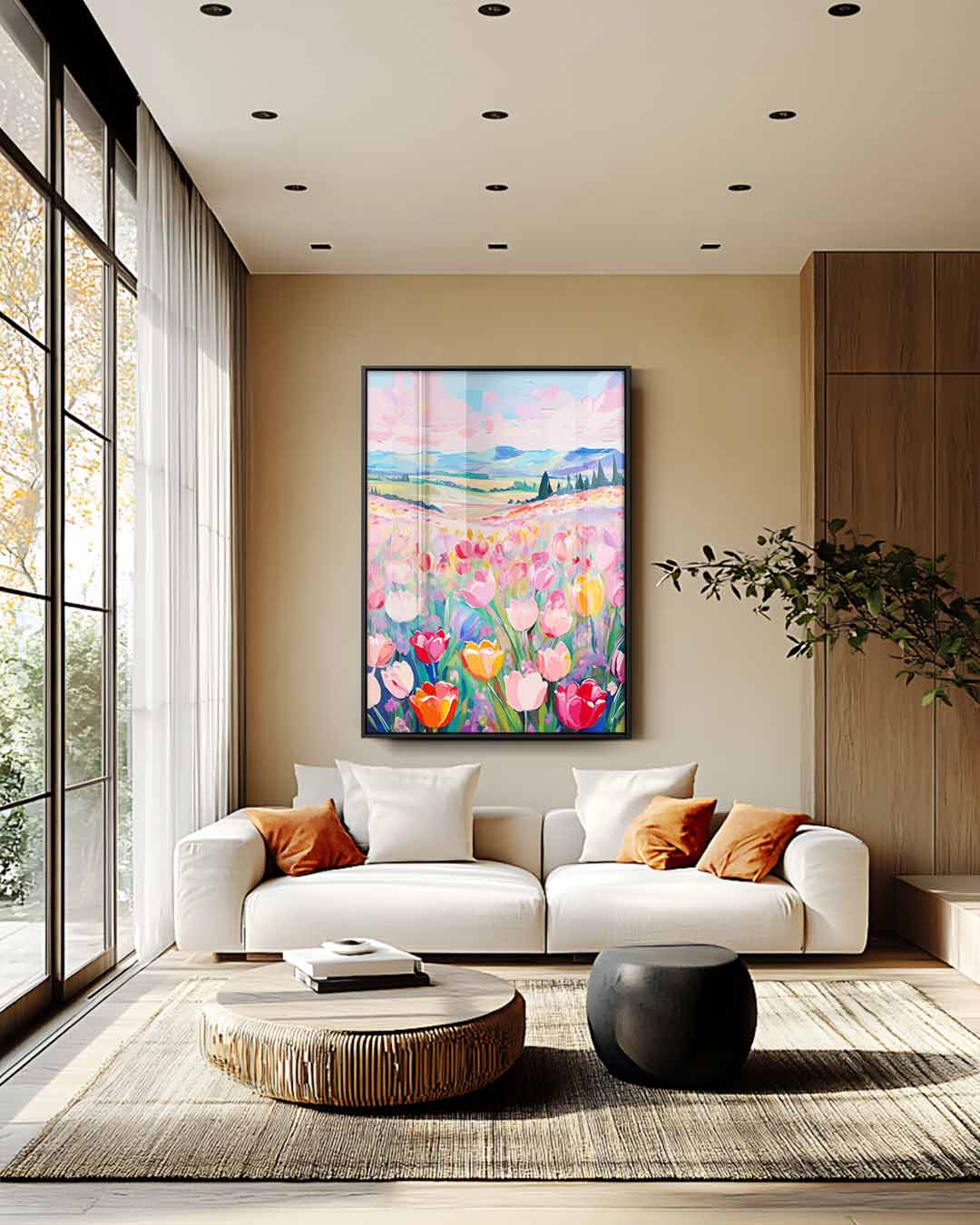 Kleurrijke Tulpenvelden Kunstwerk-canvas-dibond-plexiglas-wanddecoratie-WallArtistic