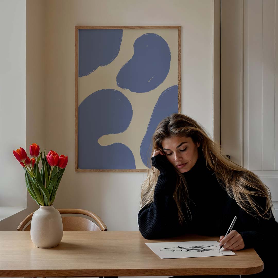 Abstracte Blauwe Vormen Poster-WallArtistic