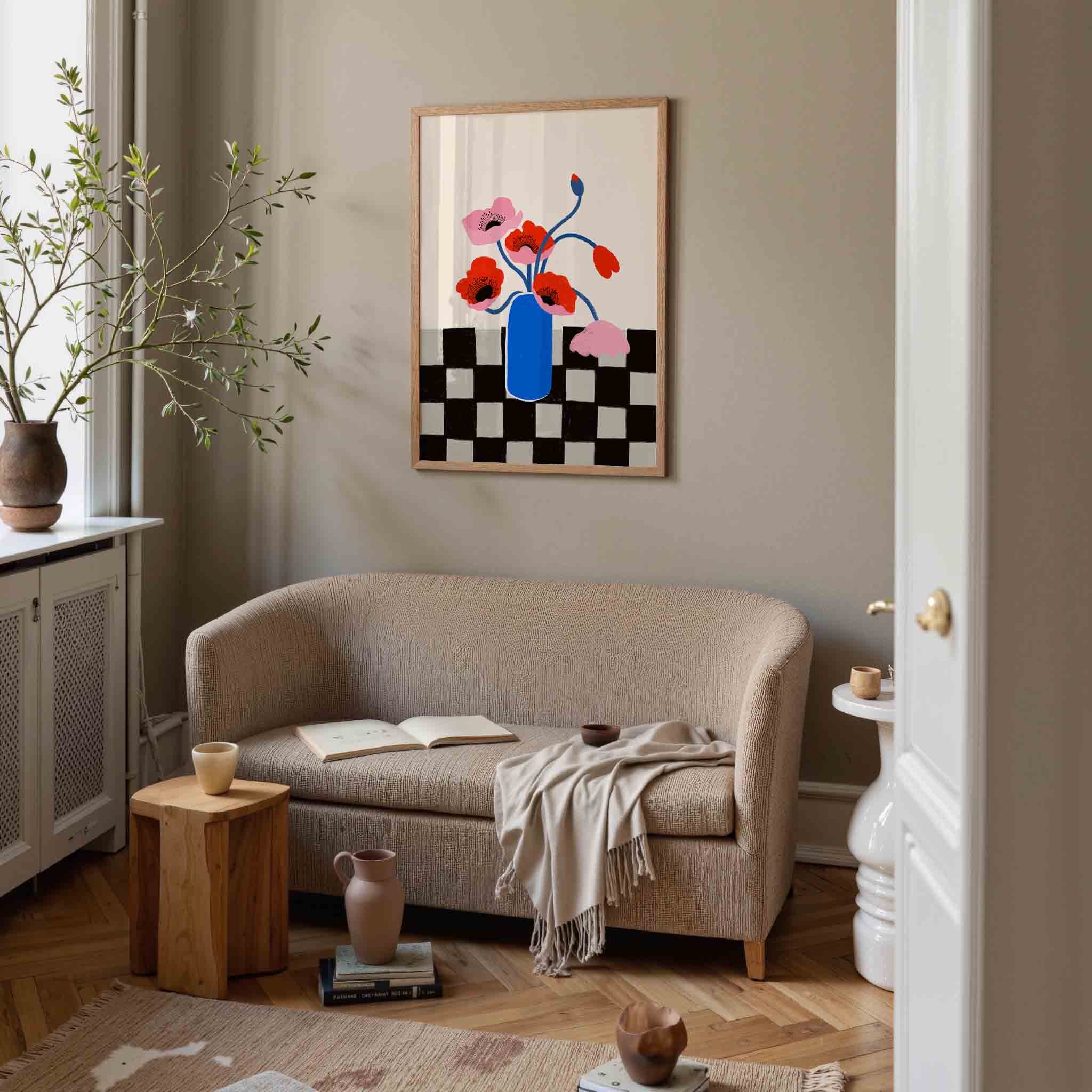 Bloemen in blauwe vaas Poster