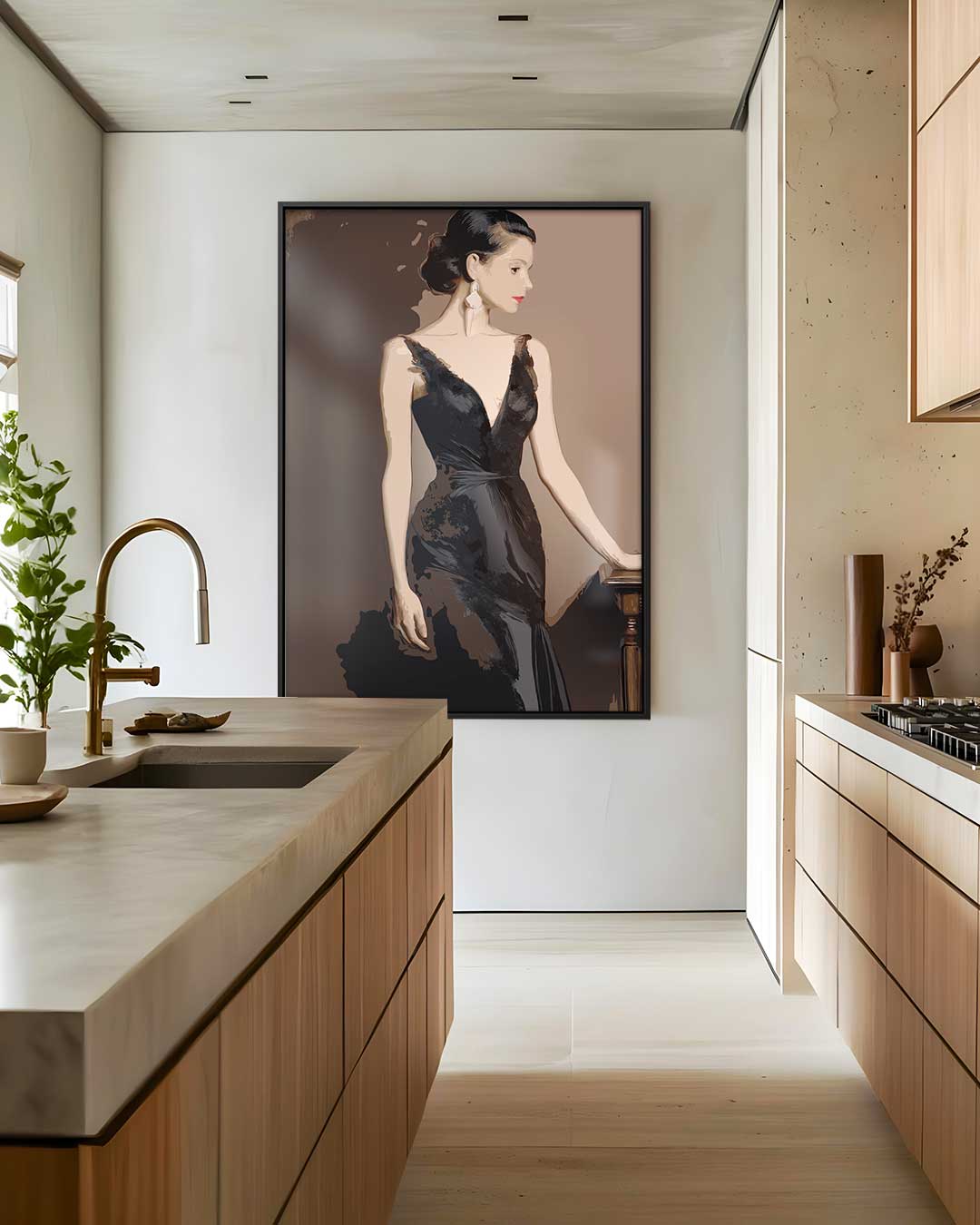 Elegante Dame in Zwarte Jurk Kunstwerk-canvas-dibond-plexiglas-wanddecoratie-WallArtistic