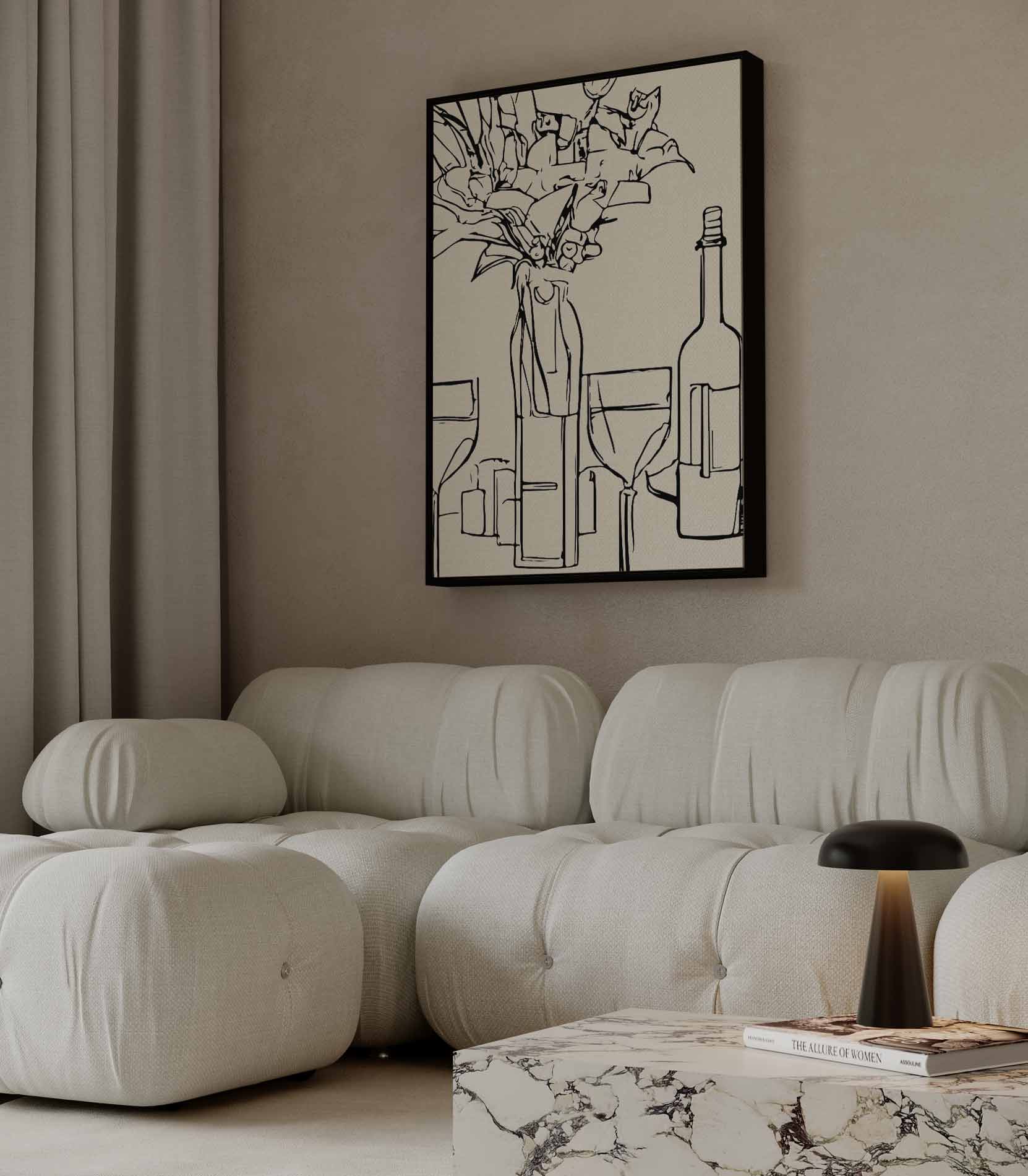 Moderne Omtrekschets Stilleven Kunstwerk-canvas-dibond-plexiglas-wanddecoratie-WallArtistic