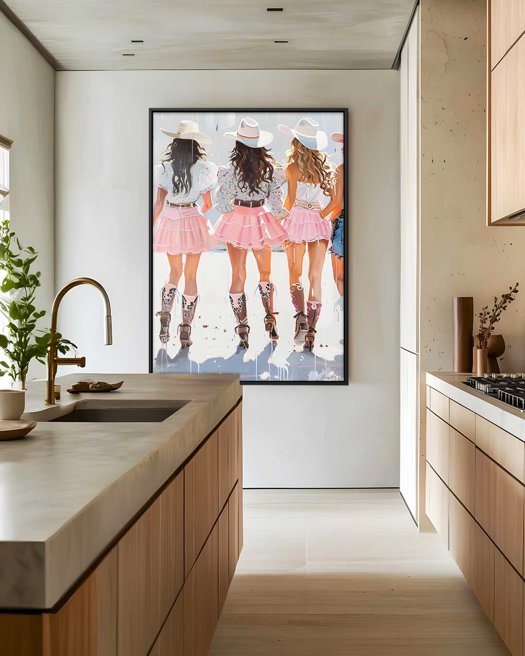 Vrolijke Cowgirls in Pastel Kunstwerk-canvas-dibond-plexiglas-wanddecoratie-WallArtistic