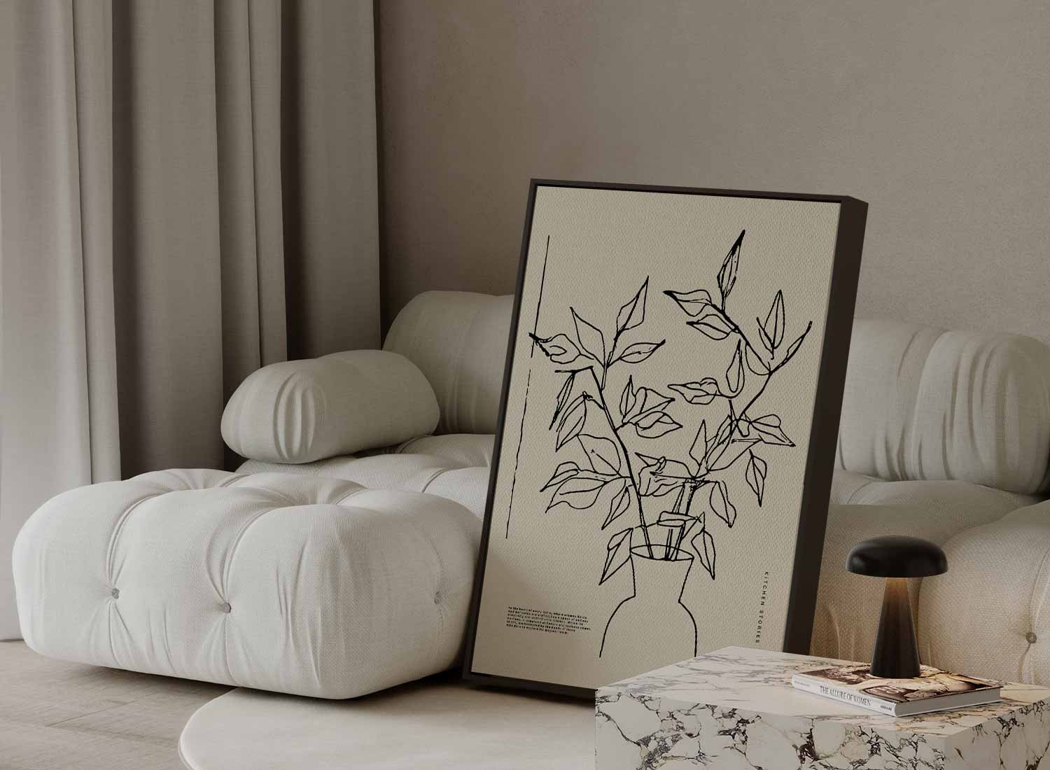 Minimalistische Plantenschets in Vaas Kunstwerk-canvas-dibond-plexiglas-wanddecoratie-WallArtistic