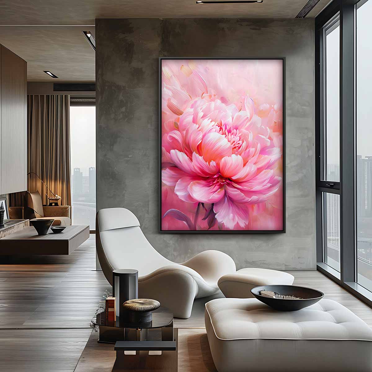 Bloeiende Pioen in Roze Kunstwerk-canvas-dibond-plexiglas-wanddecoratie-WallArtistic