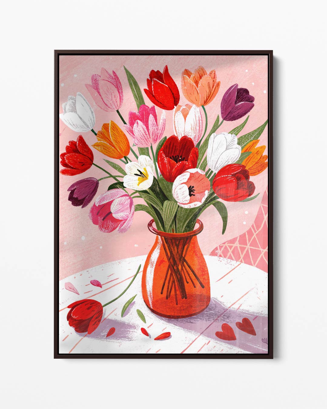 Vrolijk Tulpenboeket Illustratie Kunstwerk-canvas-dibond-plexiglas-wanddecoratie-WallArtistic