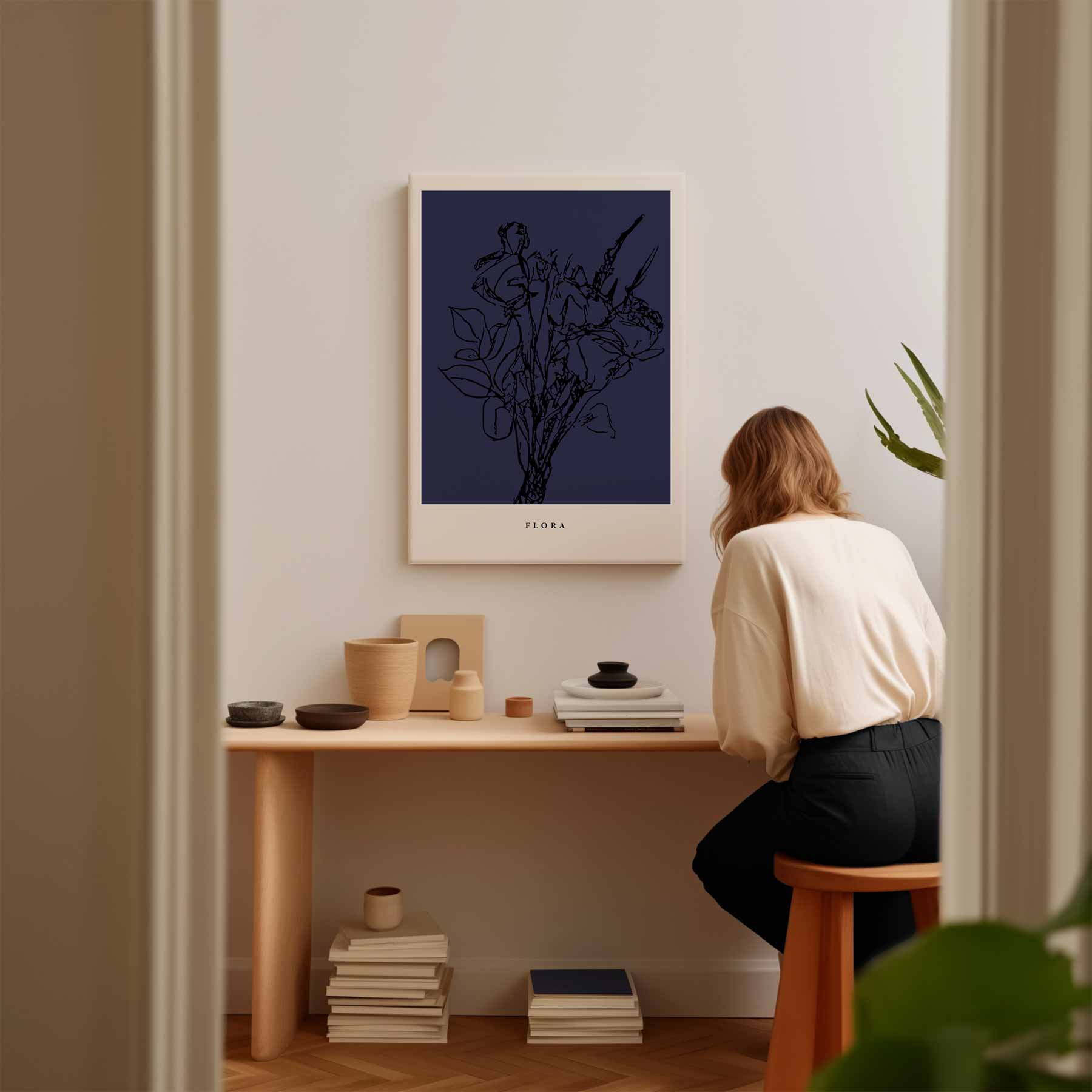 Flora in Donkerblauw Kunstwerk-canvas-dibond-plexiglas-wanddecoratie-WallArtistic