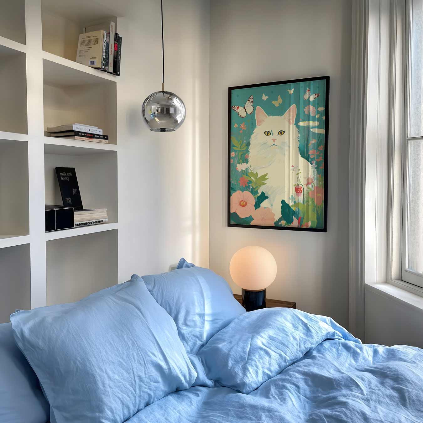 Dromerige Kat in Bloementuin Poster