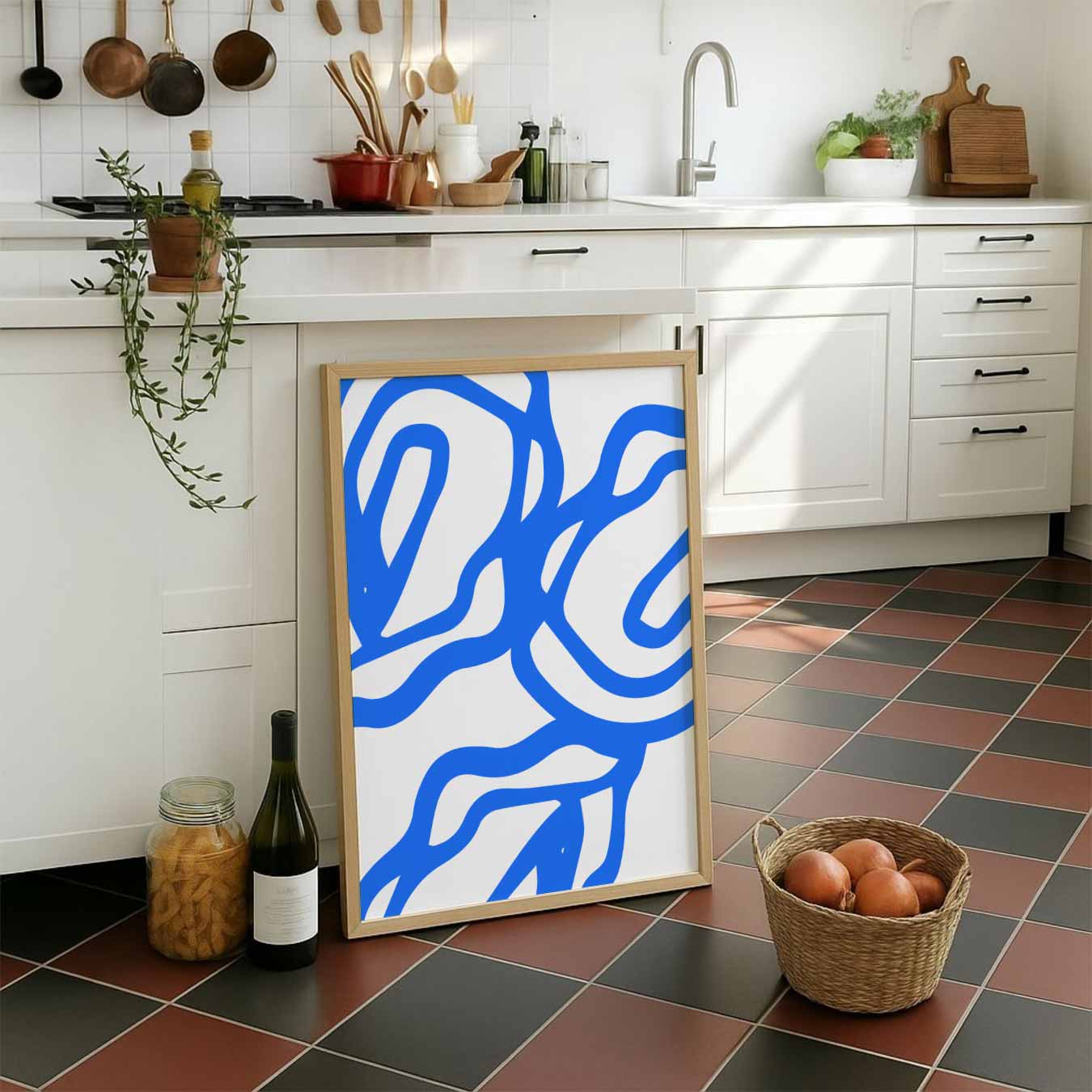 Abstracte Blauw-Witte Kunstposter