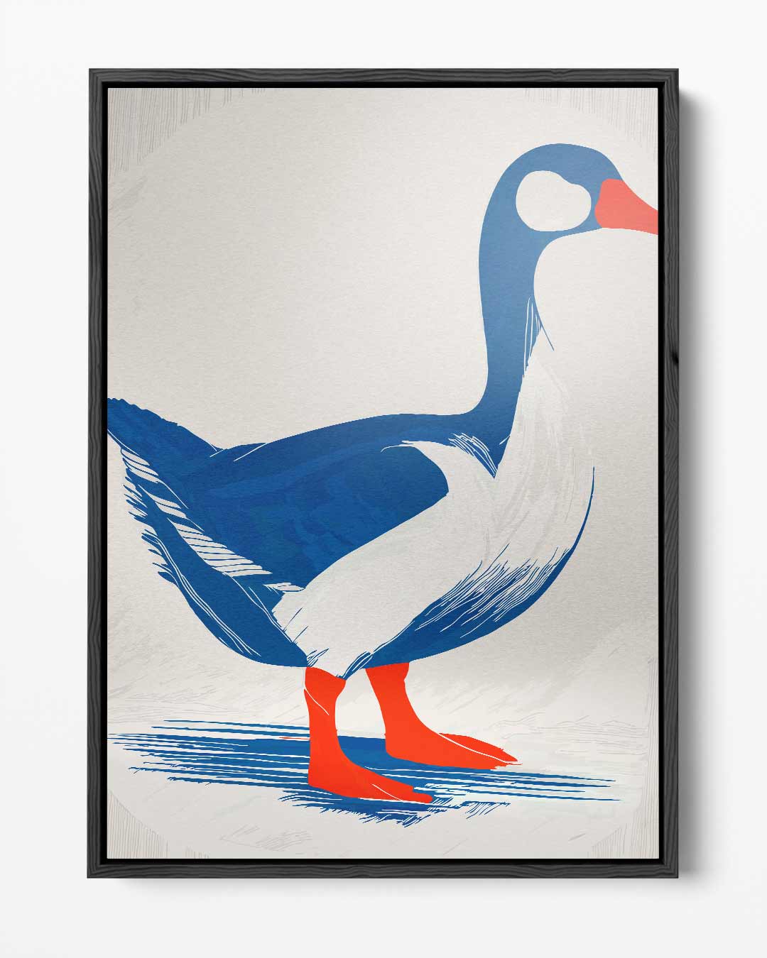 Stijlvolle Eend in Blauw en Rood Kunstwerk-canvas-dibond-plexiglas-wanddecoratie-WallArtistic