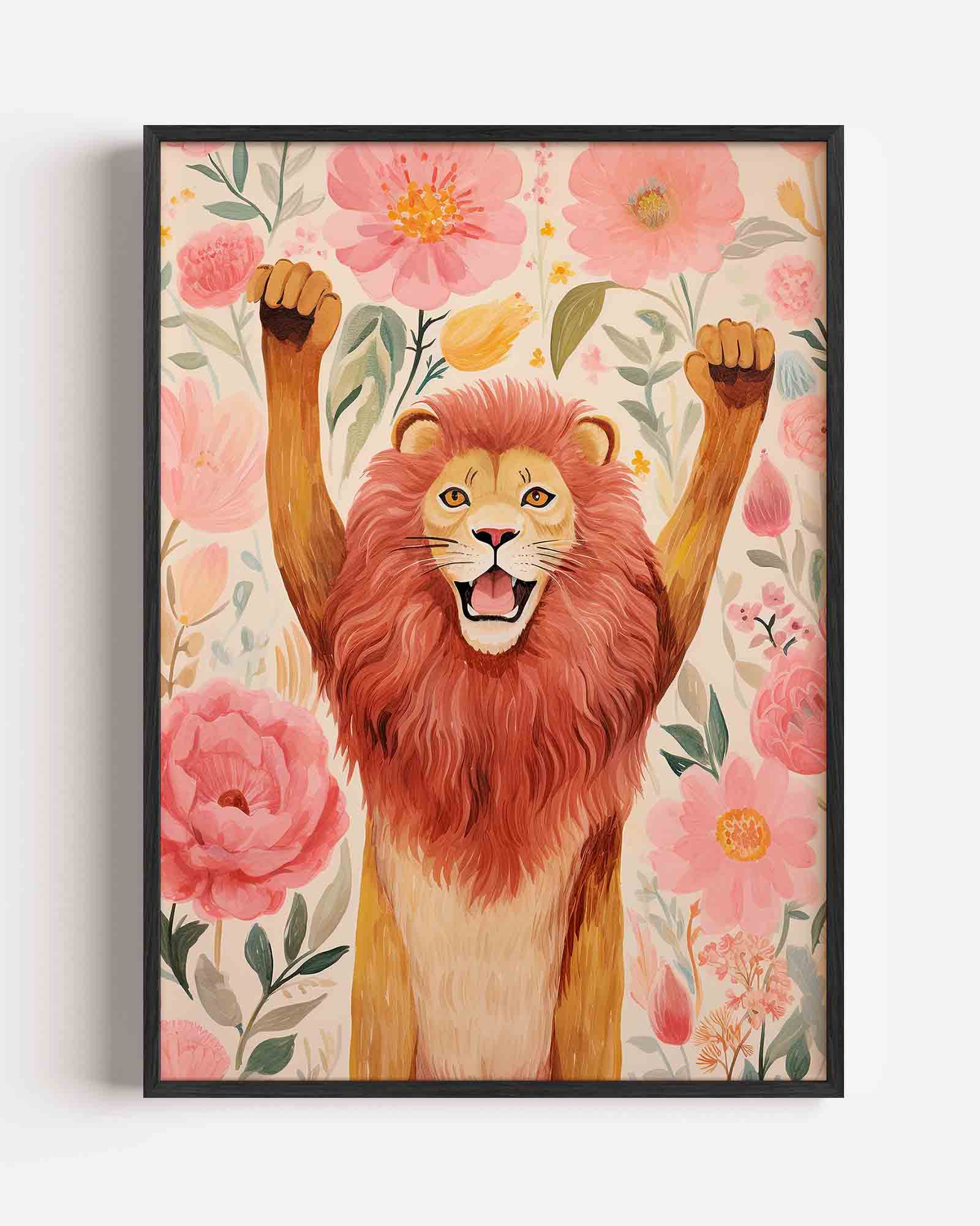 Leeuw en bloemen Poster
