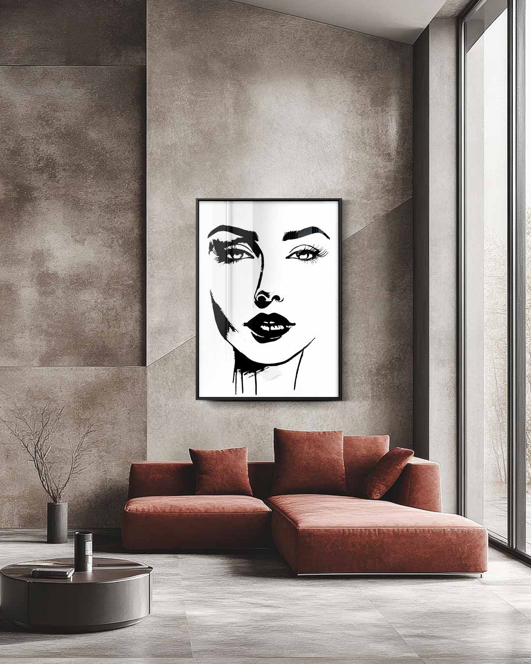 Minimalistisch Portret in Zwart-Wit Kunstwerk-canvas-dibond-plexiglas-wanddecoratie-WallArtistic