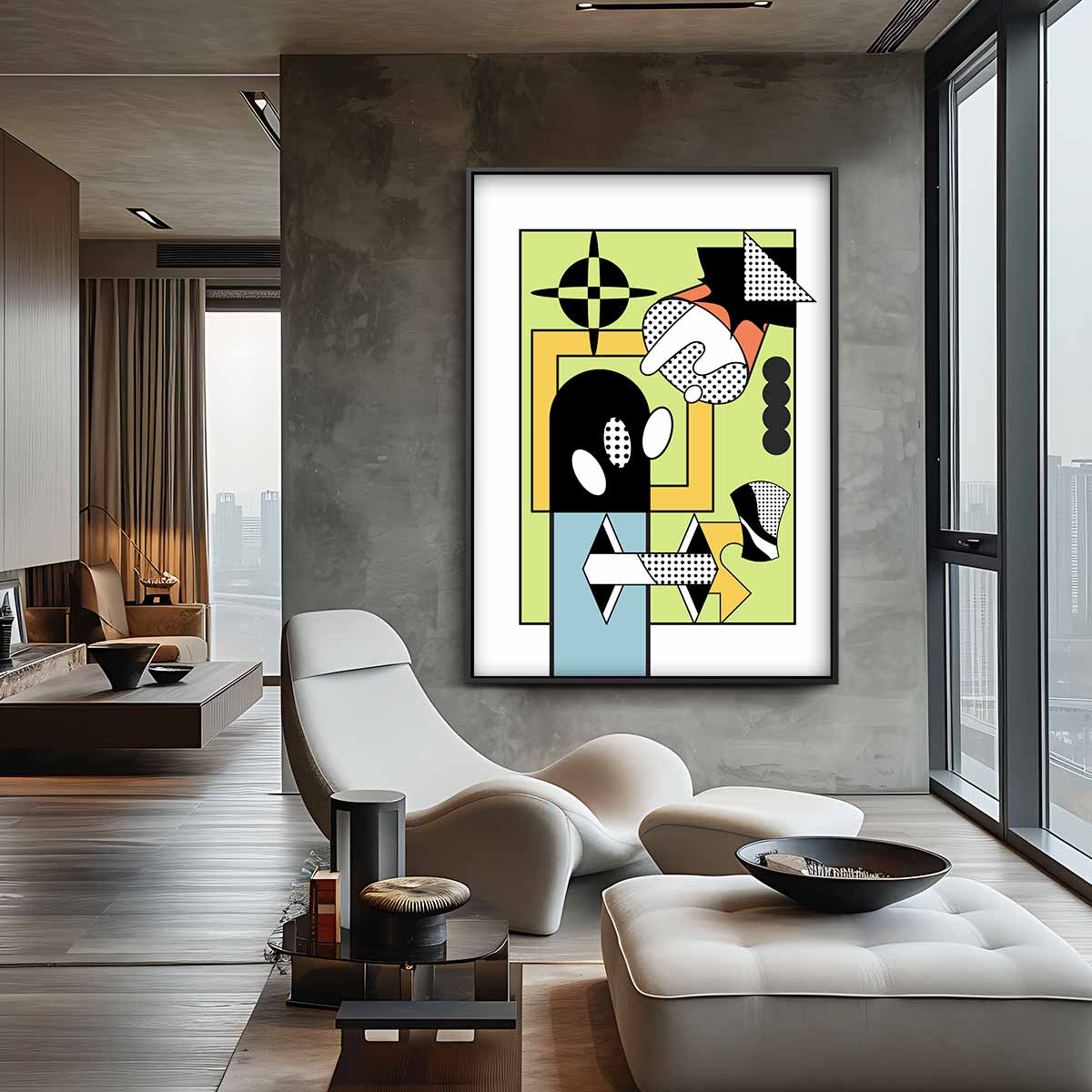 Abstracte Geometrische Compositie Kunstwerk-canvas-dibond-plexiglas-wanddecoratie-WallArtistic