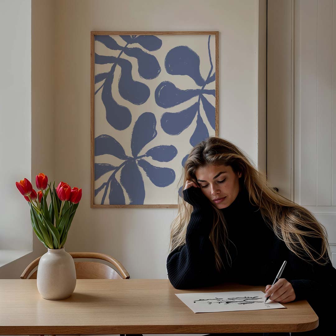 Botanische Poster in Blauw Poster-WallArtistic