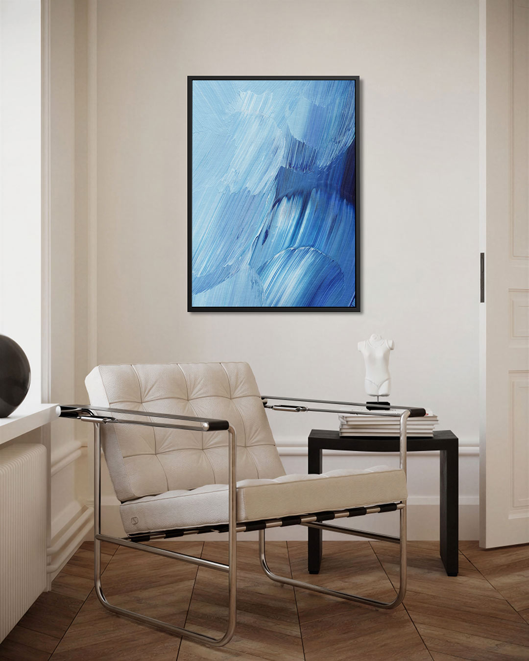 Dynamische blauwe borstels Kunstwerk