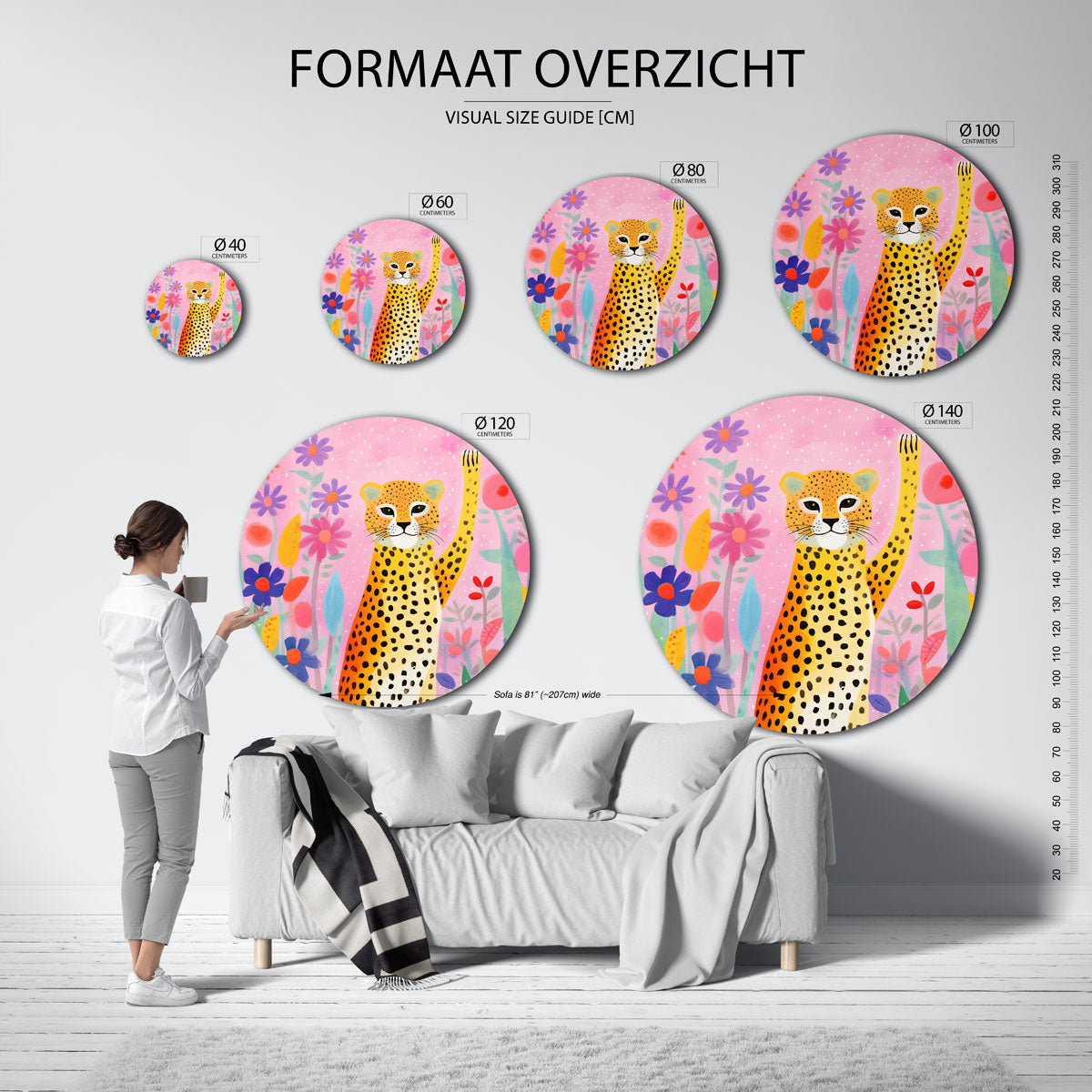 Luipaard en bloemen Muurcirkel