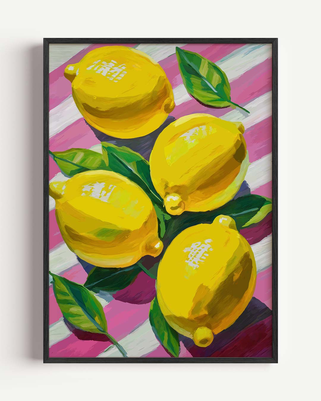 Vrolijke Citroenen op Roze Strepen Poster-WallArtistic