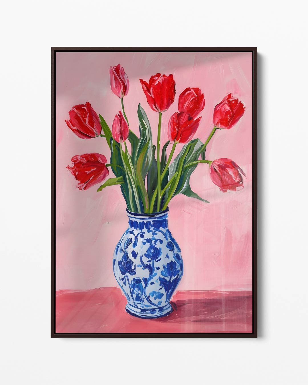 Vrolijke Tulpen in Delfts Blauw Kunstwerk-canvas-dibond-plexiglas-wanddecoratie-WallArtistic