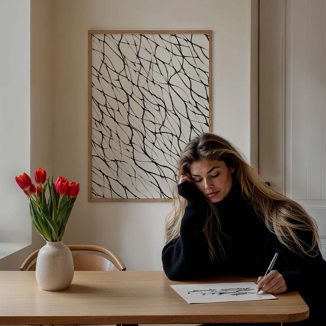 Elegante Zwart-Wit Abstracte Poster-WallArtistic