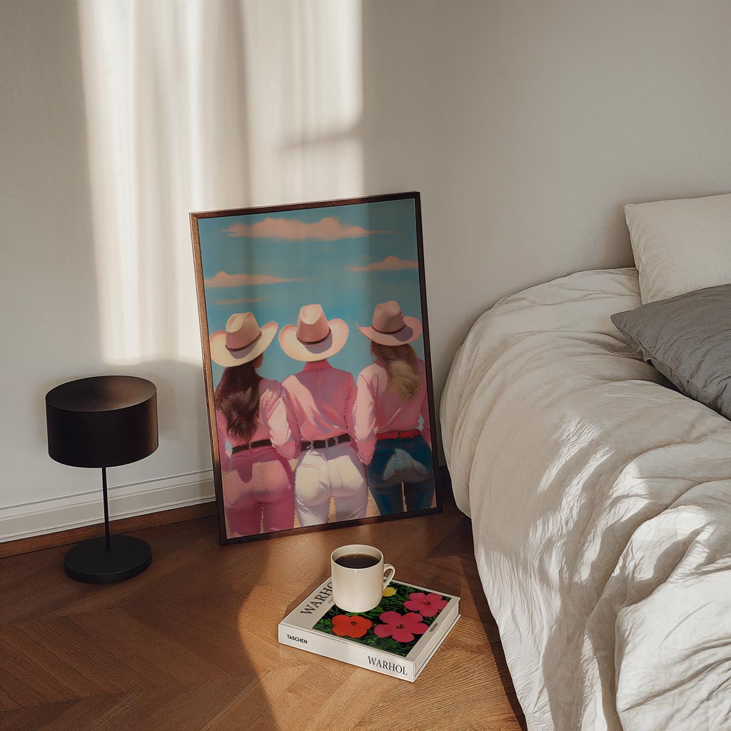 Drie Cowgirls Onder Blauwe Hemel Poster