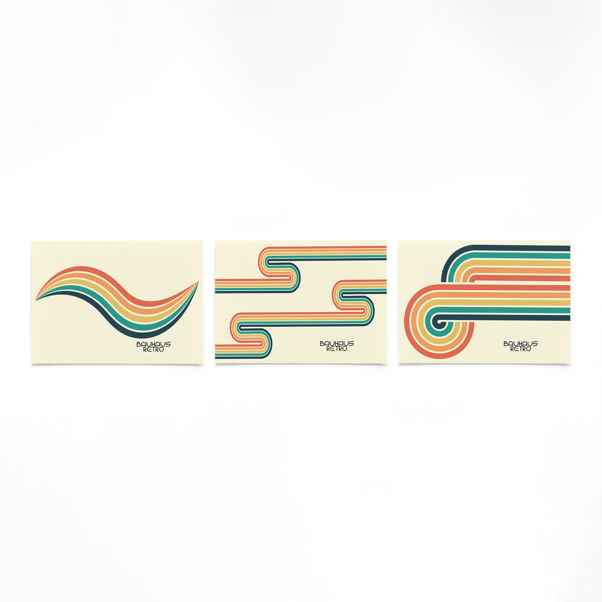 Drie landscape posters met golven en lijnbogen als vrijstaande productfoto