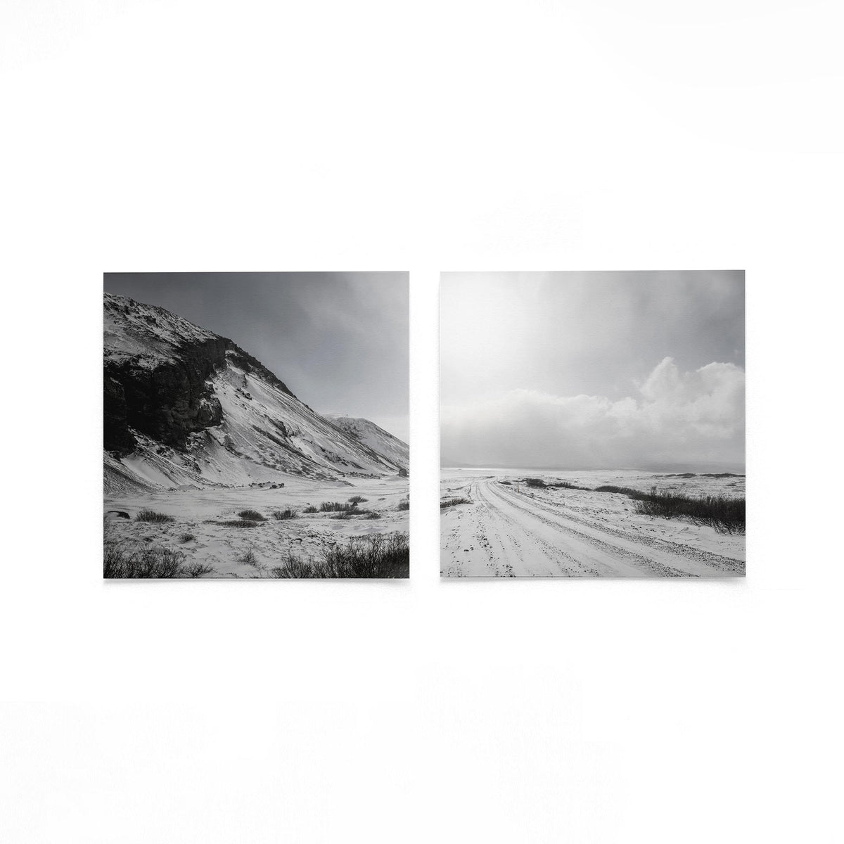 Productfoto van twee vierkante posters met stilte onder winterwolken – Gerald Emming