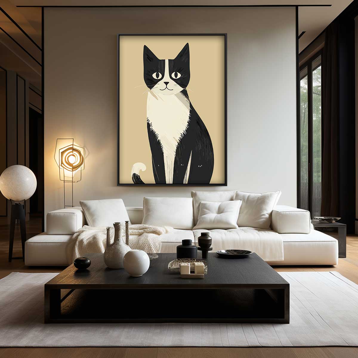 Stijlvolle Kat Illustratie Kunstwerk-canvas-dibond-plexiglas-wanddecoratie-WallArtistic