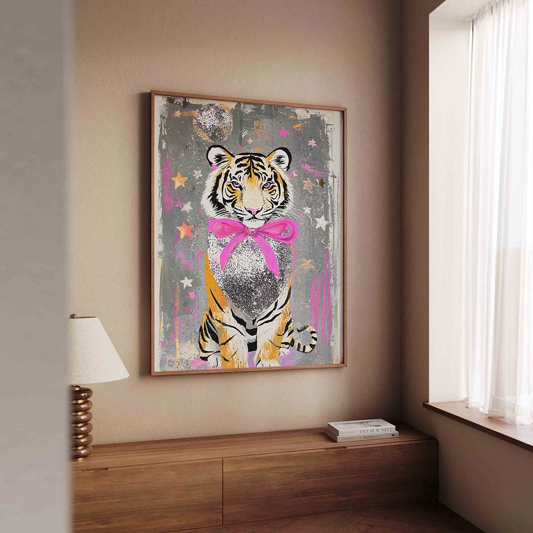 Tijger met roze strik Poster