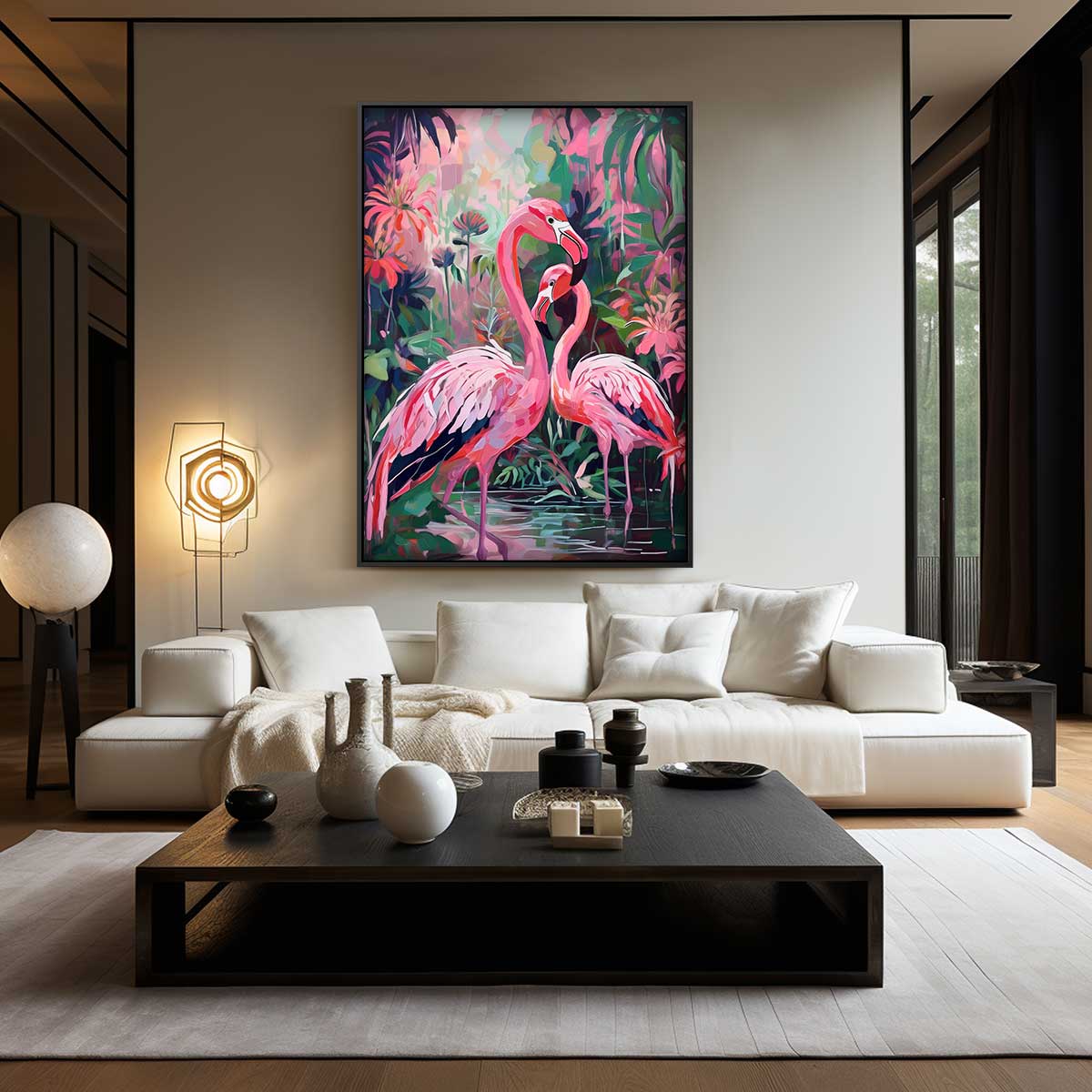 Flamingo Fantasie Kunstwerk-canvas-dibond-plexiglas-wanddecoratie-WallArtistic