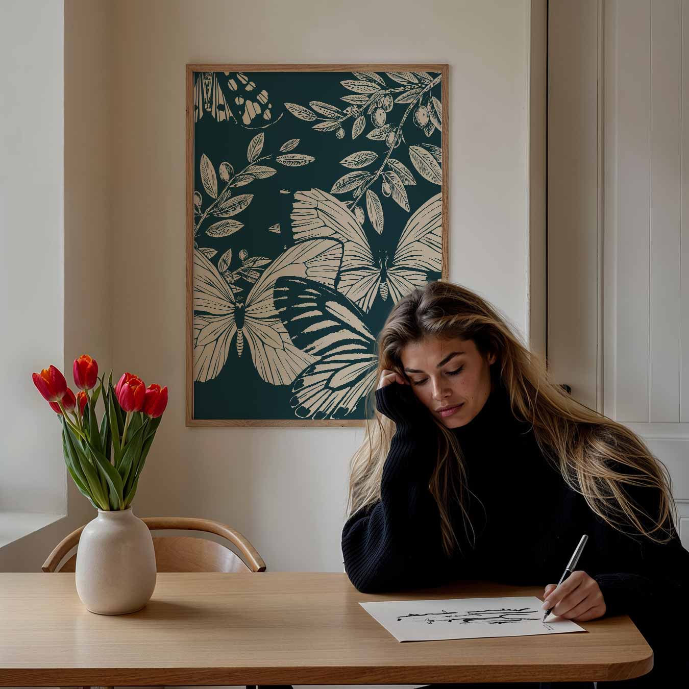 Betoverende Vlinders en Olijftakken Poster-WallArtistic