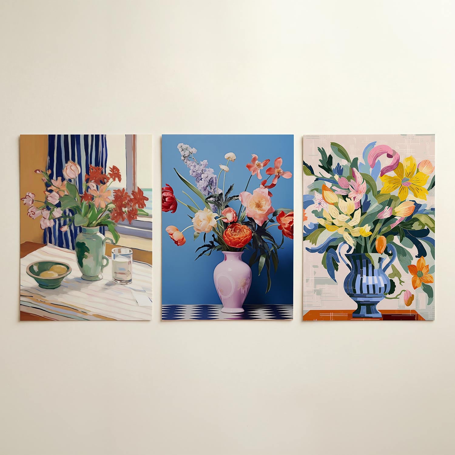 Bloemen en strepen Posterset