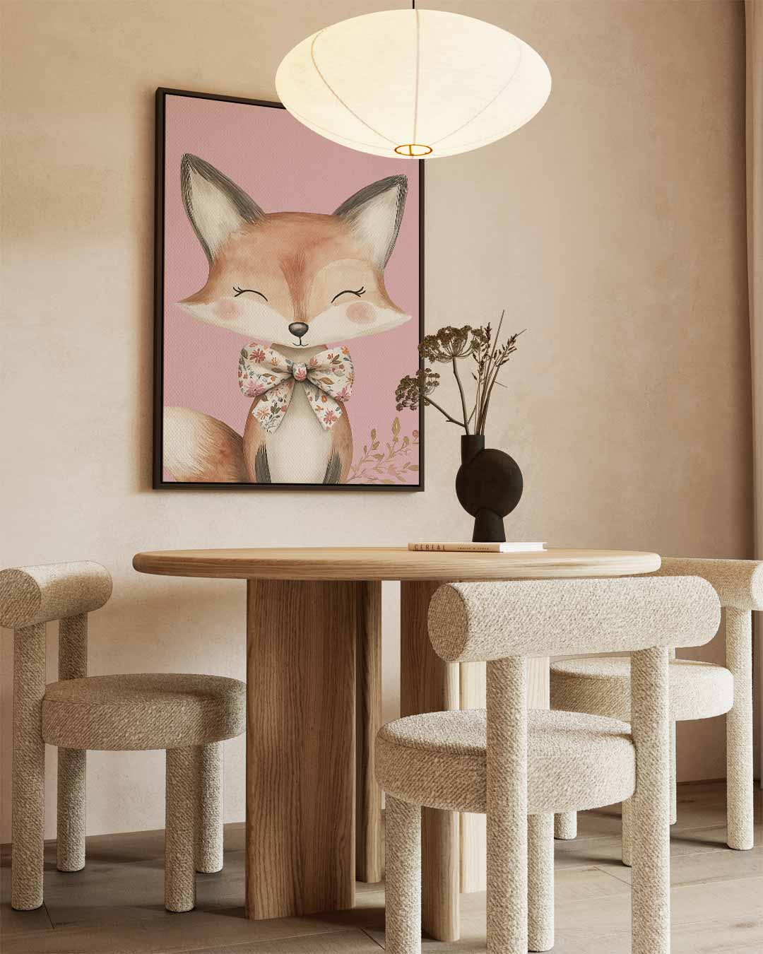 Schattige Vos met Strik Kunstwerk-canvas-dibond-plexiglas-wanddecoratie-WallArtistic