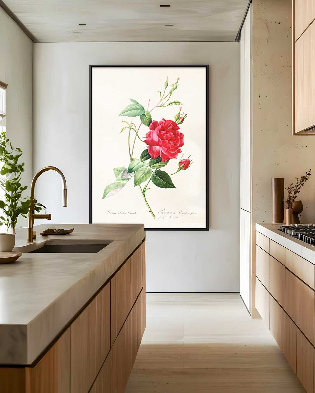 Bloeiende Rode Roos Illustratie Kunstwerk-canvas-dibond-plexiglas-wanddecoratie-WallArtistic