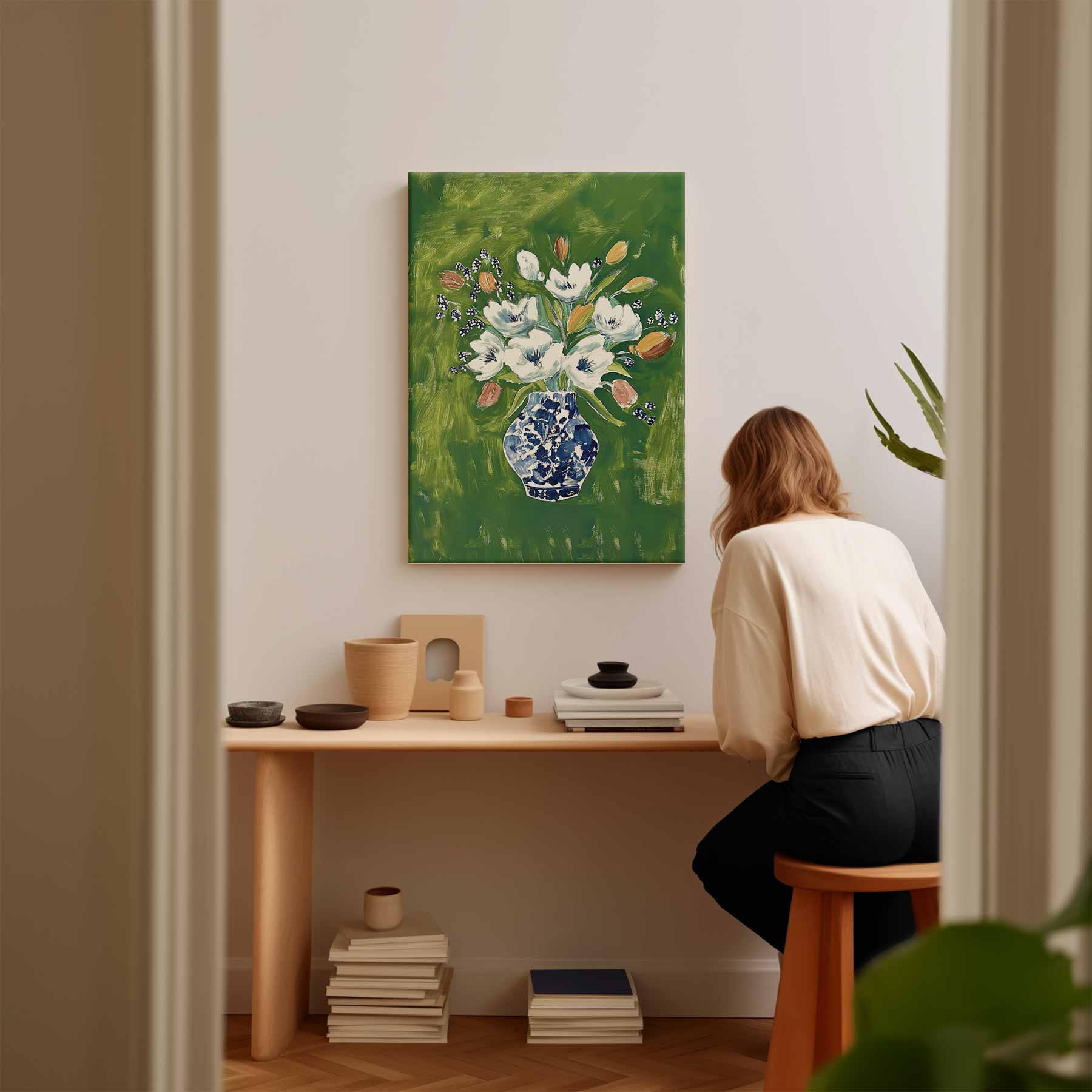 Bloemenpracht in Blauwe Vaas Kunstwerk-canvas-dibond-plexiglas-wanddecoratie-WallArtistic